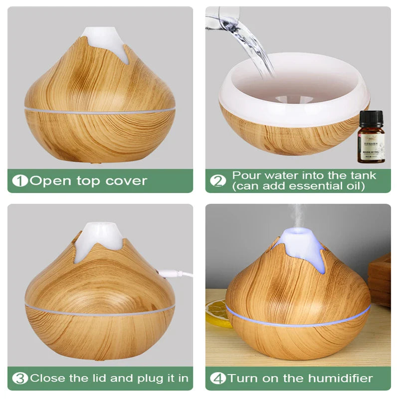 350ML USB aroma oil diffuser wood electric humidifier ultrasonic air humidifier mini aromatherapy LED light mist maker for home Lootquake LLC