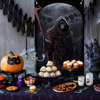 Halloween Door Cover Decorations - Horror Banner With Skeleton and Grim -Door Decor Scary Party Photo Background Banner Scary Po Lootquake LLC