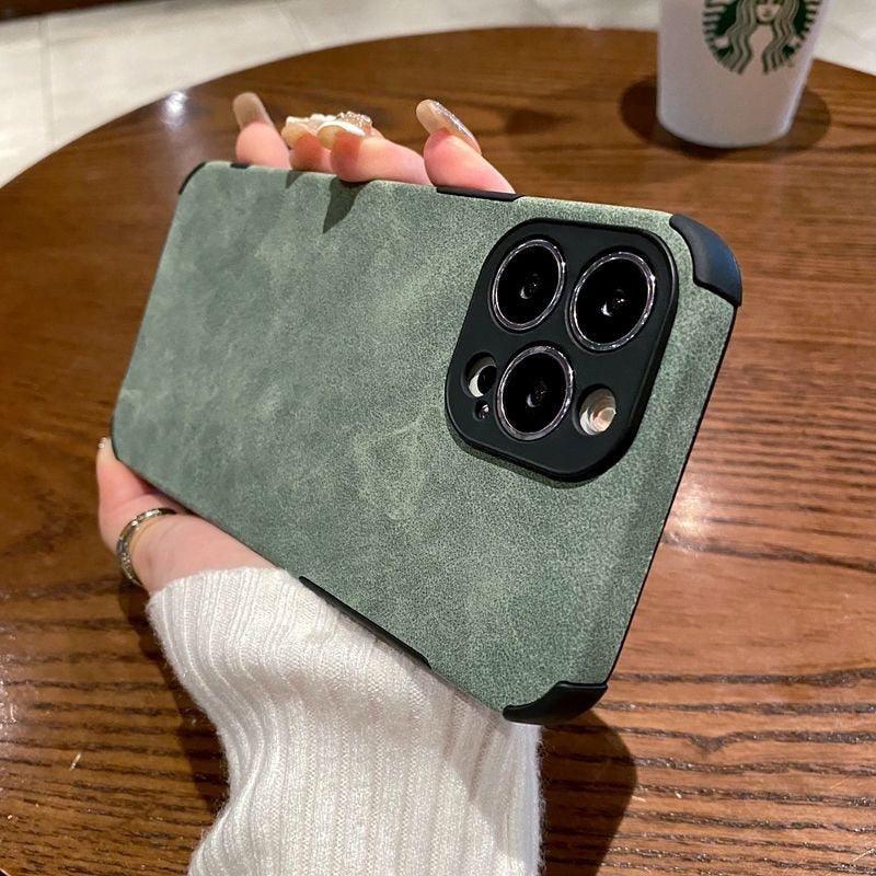 Vintage Green PU Leather Case For iPhone 13 12 11 Pro Max Mini XR XS X 7 8 Plus  Luxury Silicon Bumper Shockproof Soft Cover  Ultra Thin Slim Leather Case Anti-Scratch Hard Back Cover for iPhone Stevvex