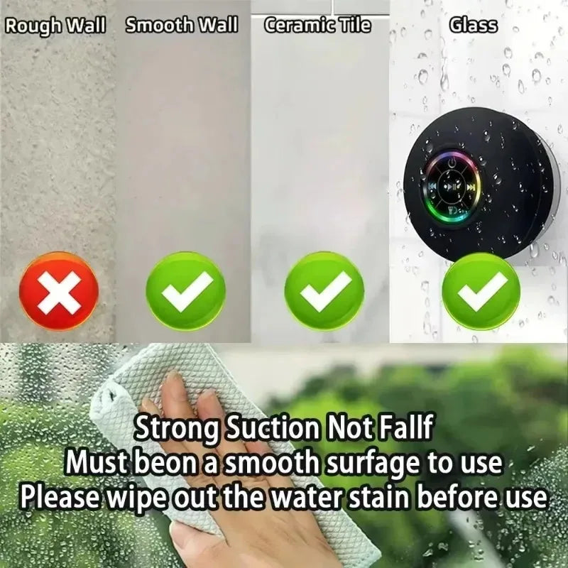 Mini Bluetooth Speaker w/ LED Lights & Super Suction |   IPX4 Waterproof for Bathroom/Outdoor |   Portable Wall Adsorbable Sound Lootquake LLC