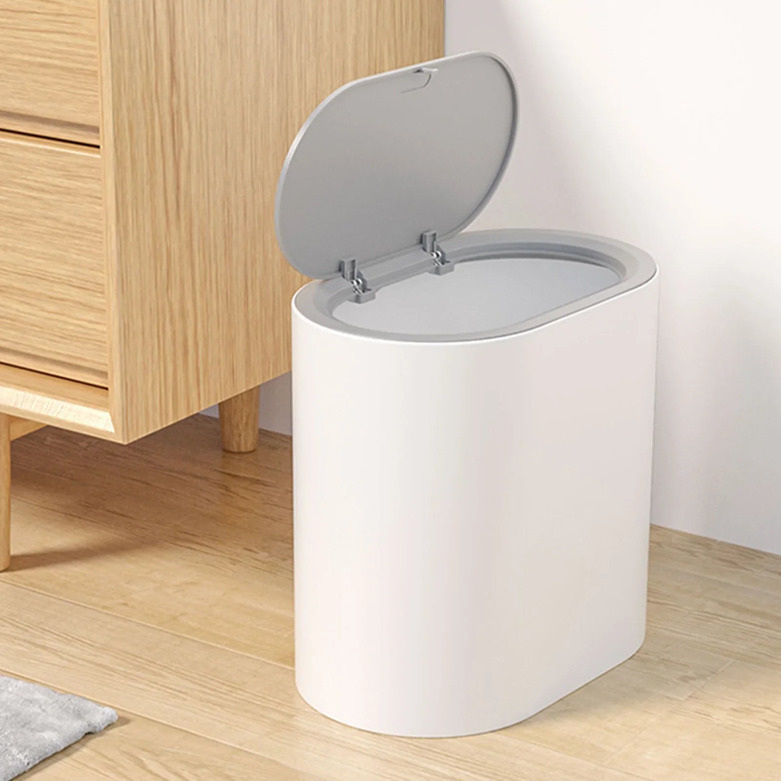 Bathroom Trash Can with Lid Push-type Trash Bin Anti-odor Garbage Can Press Top garbage can Waste Basket for Kitchen accessories Lootquake LLC