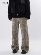 Y2k Vintage Leopard Print Loose Women Jeans Autumn New Classic Straight High Waist Slim Casual Fashion Female Jeans 2024 New