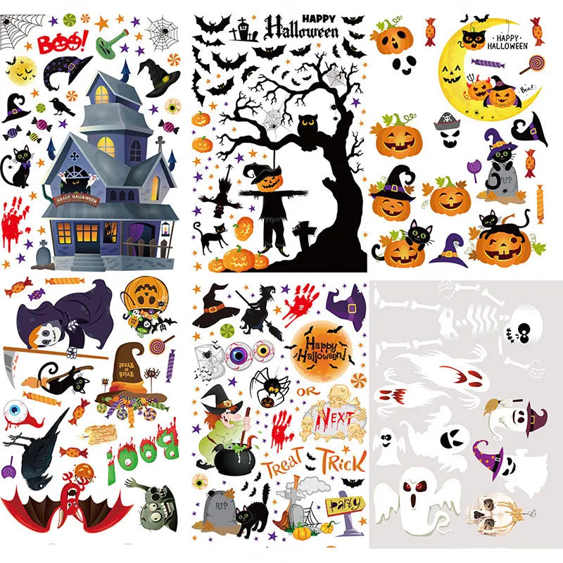 Halloween Party Scene Atmosphere Decoration Wall Window Stickers Cartoon Pumpkin Witch Halloween Home Haunted House Decoration Lootquake LLC