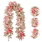 Halloween Thanksgiving Pink Decorations Artificial Fall Maple Leaves Garland Autumn Hanging Pink Pumpkins Flowers Berries Rattan Lootquake LLC