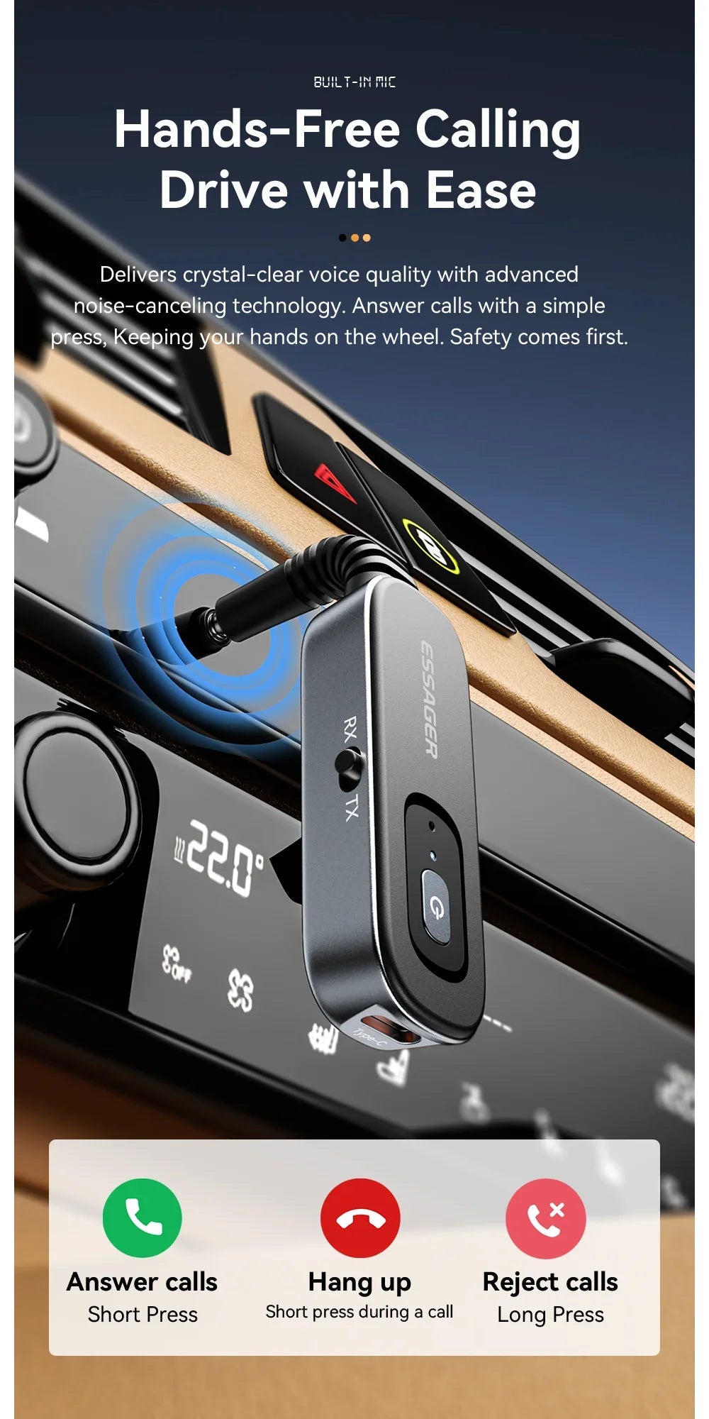 Essager Bluetooth 5.1 Audio Receiver Transmitter 3.5MM 3.5 AUX With Mic Stereo Music Wireless Adapter For  PC TV Car Speakers Lootquake LLC