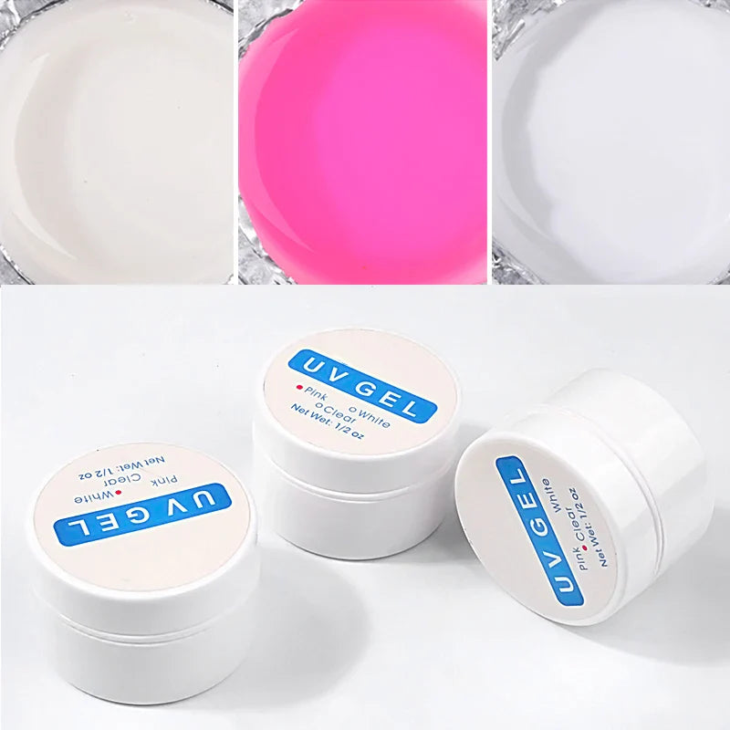 15Ml Nail Extension 3 colors Poly UV Gel,Transparent/ Pink/White Gel For DIY Nail Art,Multi-function UV Gel Nail Art Tools 1&