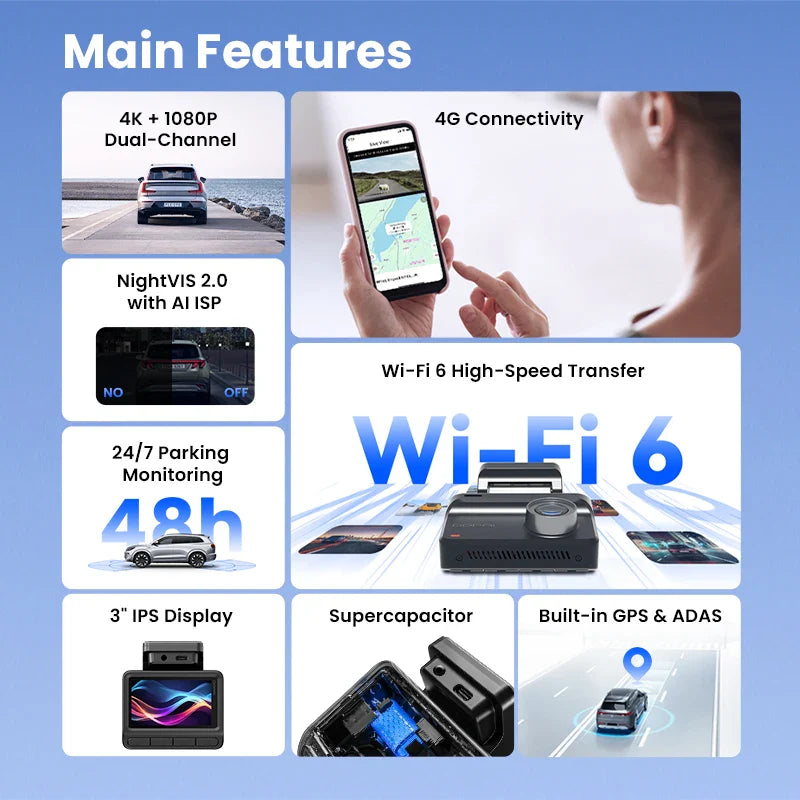 2025 New DDPAI Dash Cam Z50 Pro 4K Car DVR Night Vision 5GHz Wi-Fi GPS ADAS 24h Parking mode Support Front and Rear Camera Lootquake LLC