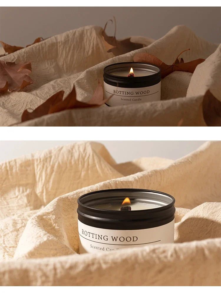 Black Tin Can Scented Aromatic Candles Wooden Wick Candle Jars with Lid Classic Home Decorative Candles Dried Flower Lootquake LLC