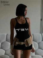 Authentic Casual Women's Jumpsuit Shorts Popular In Summer 2024 Suspender Low Cut And Backless Sleeveless Top Paired With Shorts