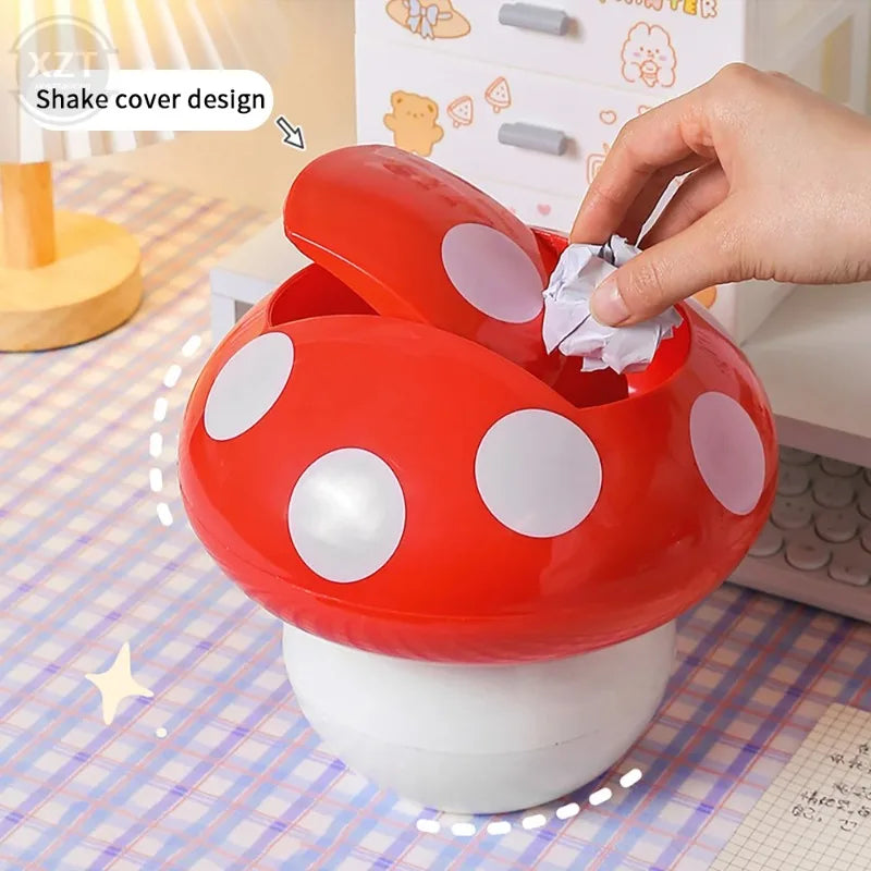 Mini Household Accessories Cute Garbage Can Waste Bin with Lid Detachable Collect Rubbish Red Mushroom Table Desk Binwastebaske