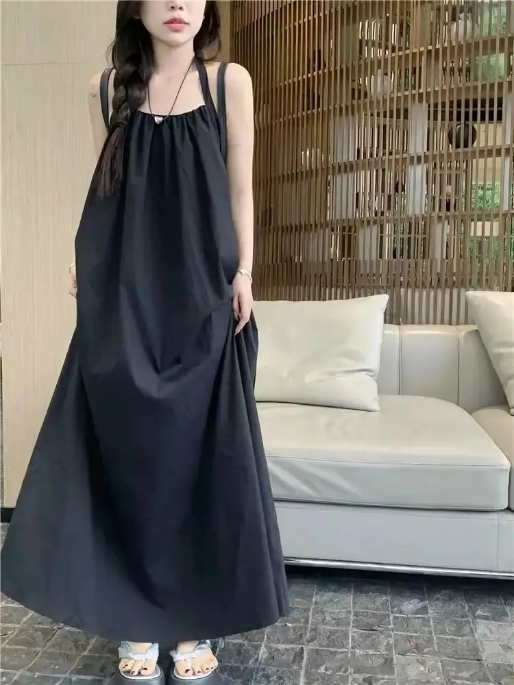 Summer Vacation Dress Thailand Style Open-back Halter Neck Age-reducing Photography Beach Long Dress Belted