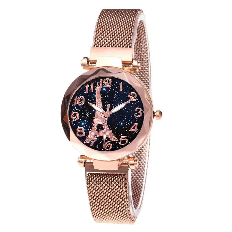 Luxury Mesh Steel Belt Quartz Wristwatches Eiffel Tower Watch for Women Simple Ladies Dress Party Watch Relógio Feminino Gifts