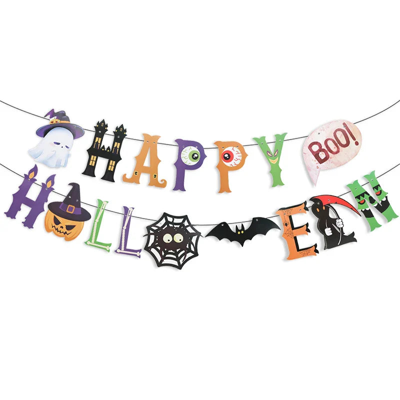 Halloween Party Paper Garland Bat Pumpkin Banner 2025 Happy Halloween Party Decoration for Home Trick or Treat Hanging Pendants Lootquake LLC