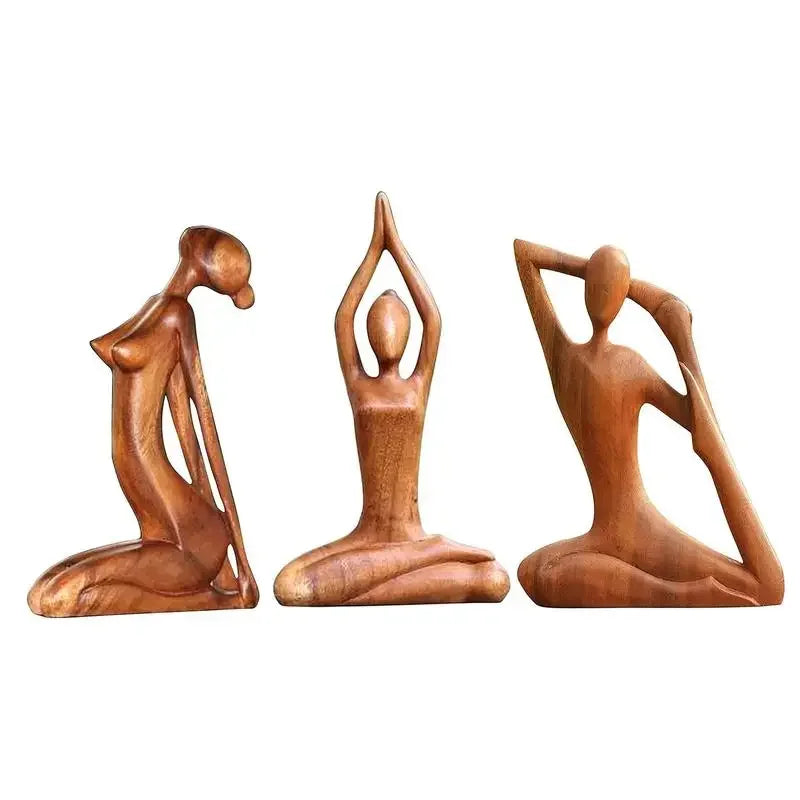Wooden Yoga Meditation Statue Handmade Abstract Pose Sculpture Wood Carving Creative Tabletop Ornaments Living Room Galleries Lootquake LLC