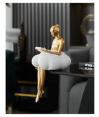 Sitting ballet girl art Golden sculpture Sitting posture ornament home accessories Statuettes Figurines office decor Statues Lootquake LLC