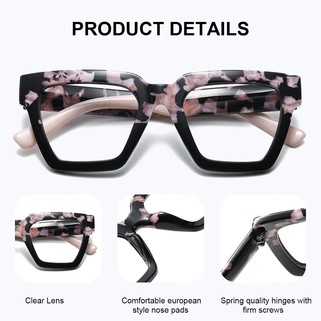 BARCUR Large Fashionable Frame Pink Reading Glasses for Women – Stylish Square Thick Frame Eyewear with Multi-Degree Options for Men & Women – Lightweight Blue Light Blocking Computer Glasses with White Gift Box for Home Office & Study Stevvex