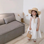 Girls Cotton Solid White Dress Ruffles Kids Strap Dress Summer Sleeveless Toddler Baby Long Dress Girl Clothes 1-6Y Kleid/robe