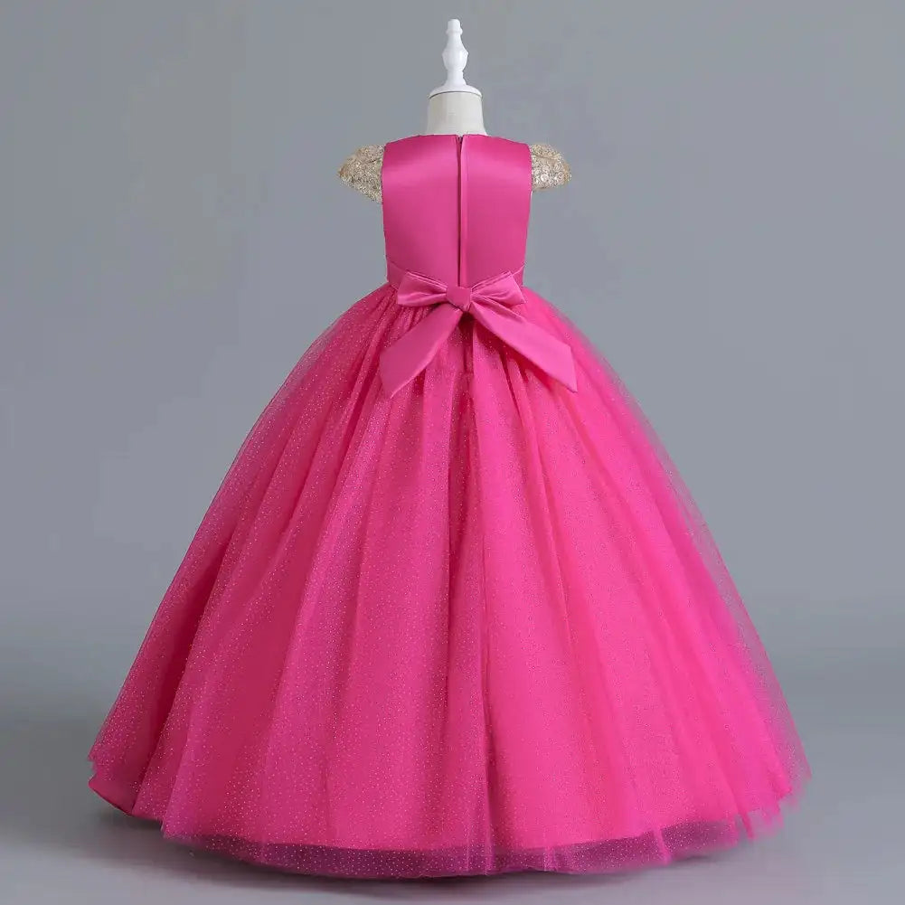 New Christmas Party Princess long dress children's dress children's gauze lace birthday party dinner ball big butterfly dress