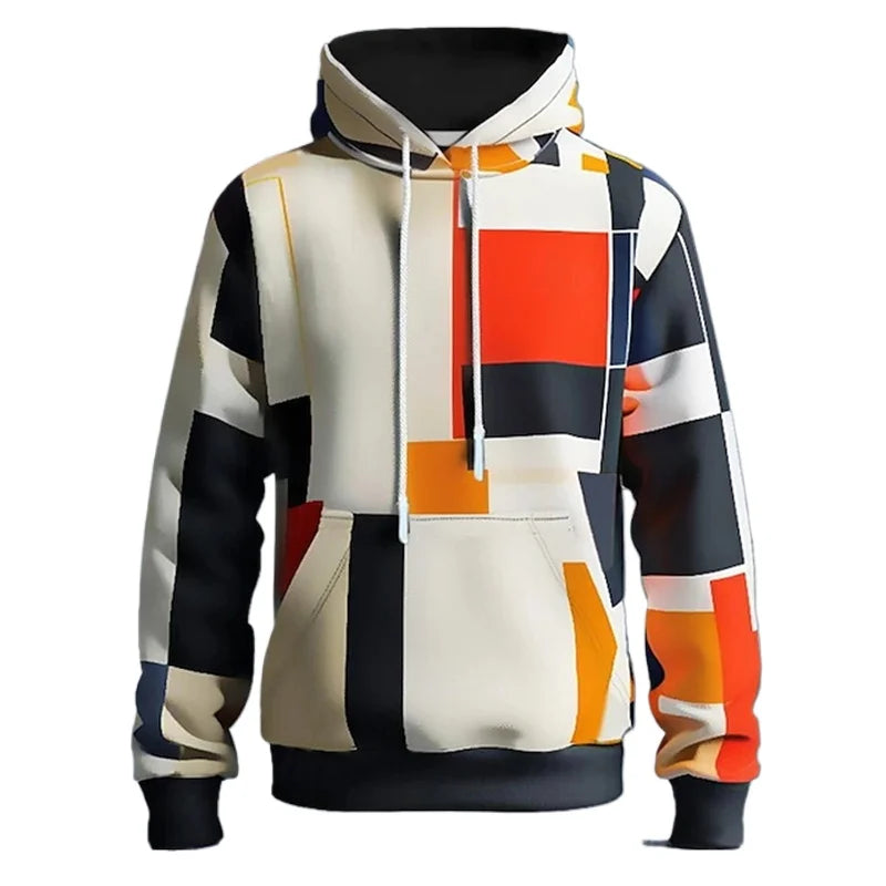 Men's hoodie 3D printed simulation sewing plaid sweatshirts fashion men's clothing Pi-Mart