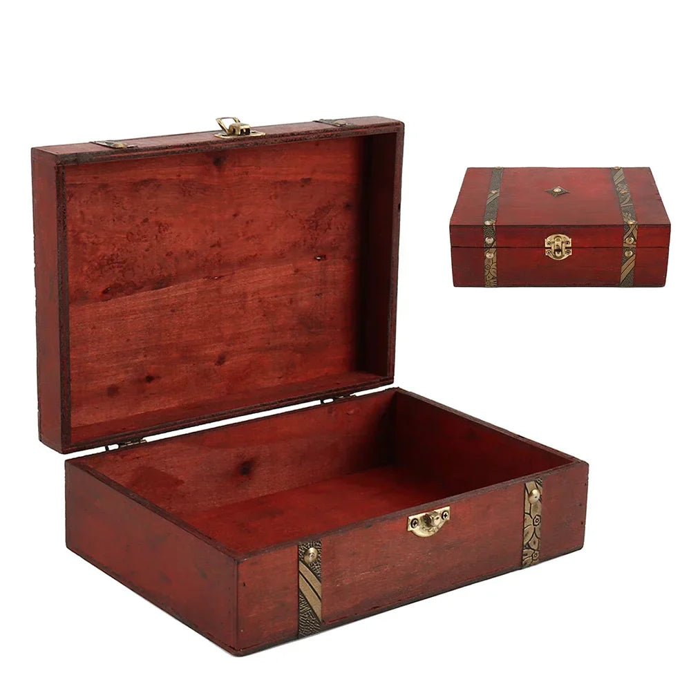 Wood Box 23 x 16 x 7.5cm Natural Wooden Storage Case Home Storage Retro Wooden Keepsake Box for Art Hobbies Gift Jewelry Rings Lootquake LLC