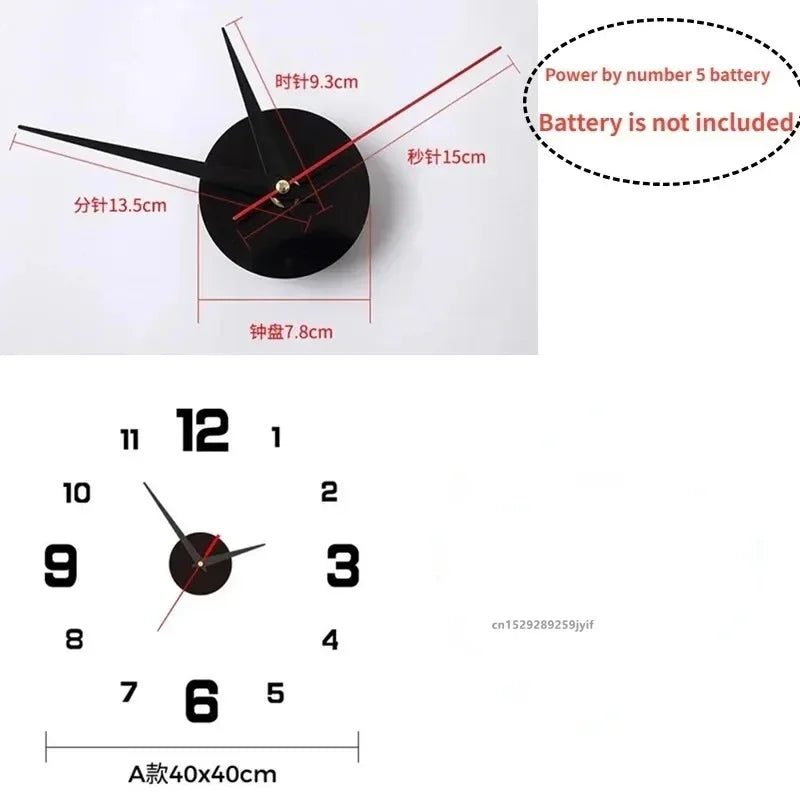 New 3D Acrylic Mirror Wall Clock Sticker for 40CM Fashion DIY Quartz Clocks Watch Home Decoration Living Room Stickers Lootquake LLC