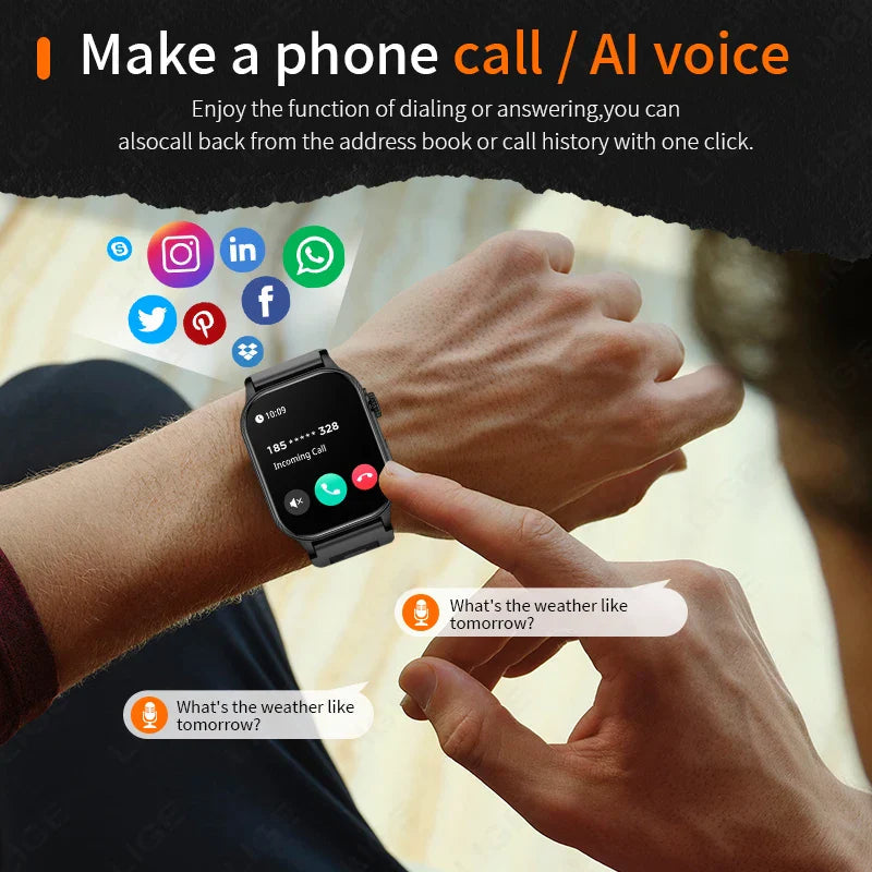 LIGE FlashSmart: 2 HD, AI, Sports & Health Tracker THRIXINE