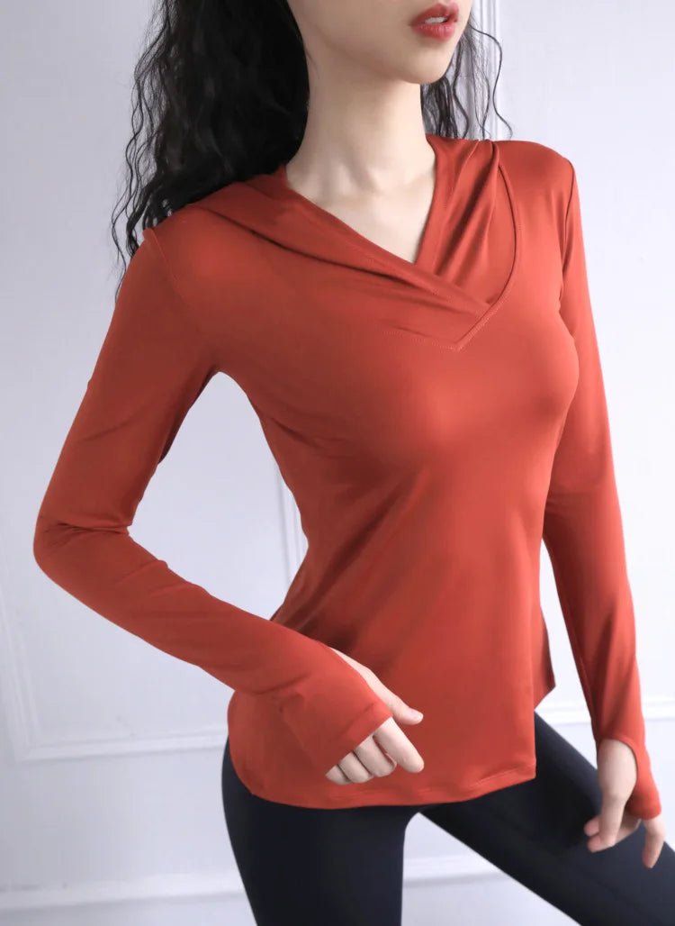 BreatheFit Women's Long Sleeve Yoga Hoodie Top THRIXINE