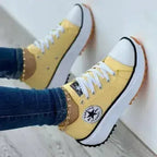 Flat Lace-Up Sneakers Pattern Canvas Casual Sport Shoes