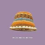 Handmade Knitted Bucket Hat - Cotton Boho Print - All-Season Stretchy Fit