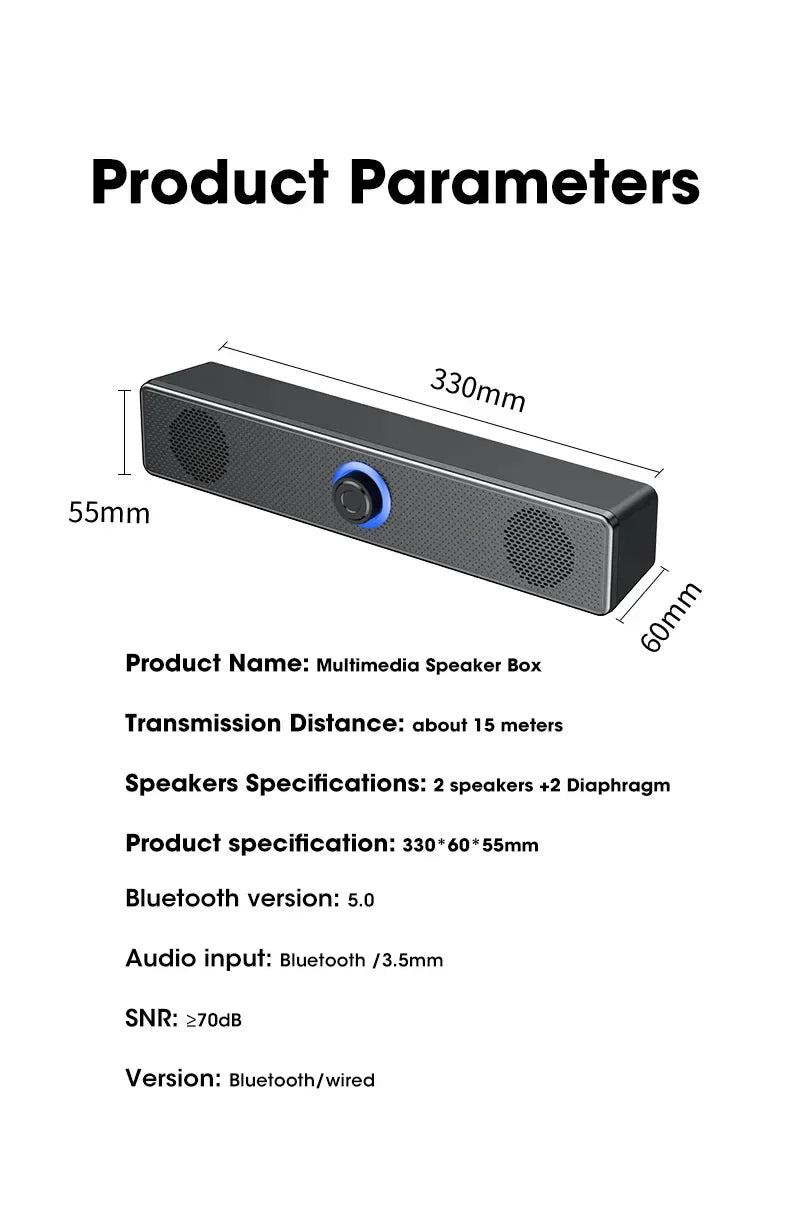 Bluetooth Speaker 4D Surround Soundbar Wired Computer Speakers Stereo Subwoofer Sound Bar for Laptop PC Theater TV Aux 3.5mm Lootquake LLC