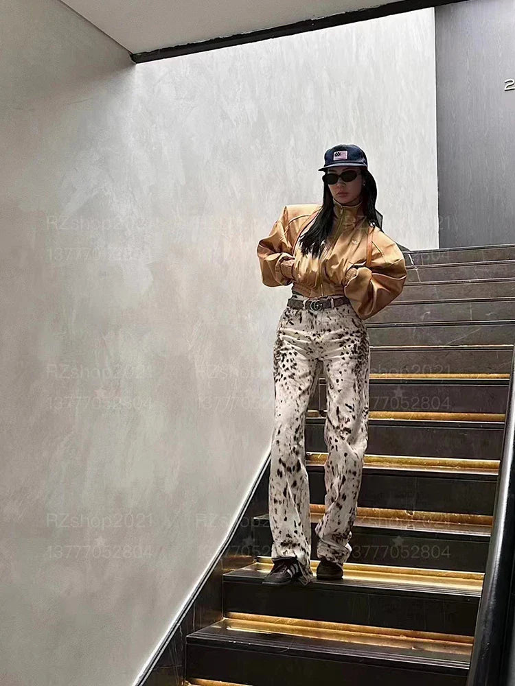 Baggy Wide Leg Jeans Women High Waisted Retro Leopard Print Straight Jeans High Street Streetwear Y2k Vintage Denim Trousers Lootquake LLC
