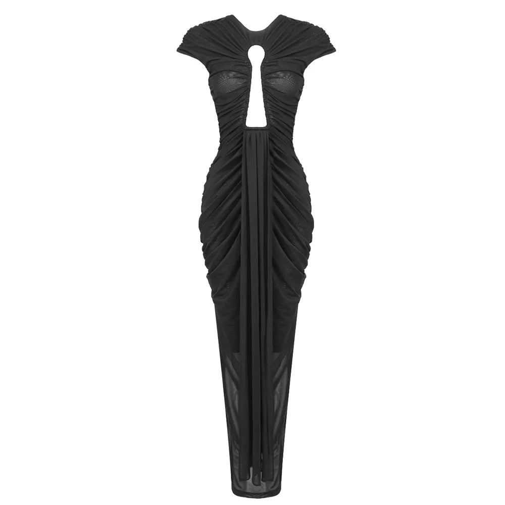 Black Color Women Sexy Sleeveless O-Neck Bodycon Long Dress Keyholes Celebrate Fashion Celebrity Evening Party Red Carpet Dress Lootquake LLC