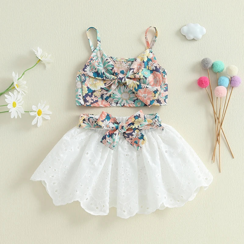 Toddler Girl Boho Chic Sleeveless Top and Denim Skirt Set with Embroidered Details and Matching Belt - 3 Piece Outfit Lootquake LLC