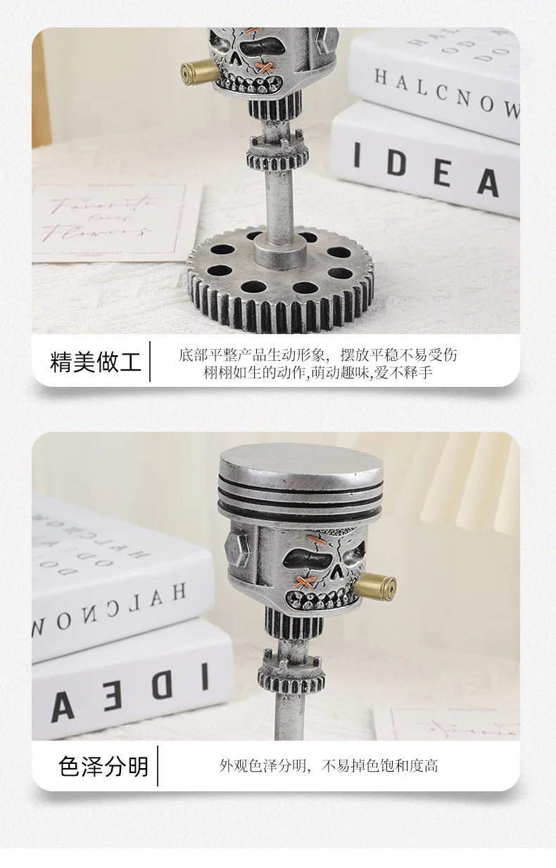 Carved Piston Skull Face Sculpture Resin Skull Artwork Statue Crafts Home and Office Personalised Desktop Decoration Ornaments Lootquake LLC