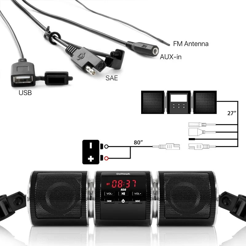 Bluetooth Audio Motorcycle Stereo Speaker Motorcycle Installation MP3 Music Player Amplifier Scooter Bicycle USB FMRadio Speaker Lootquake LLC