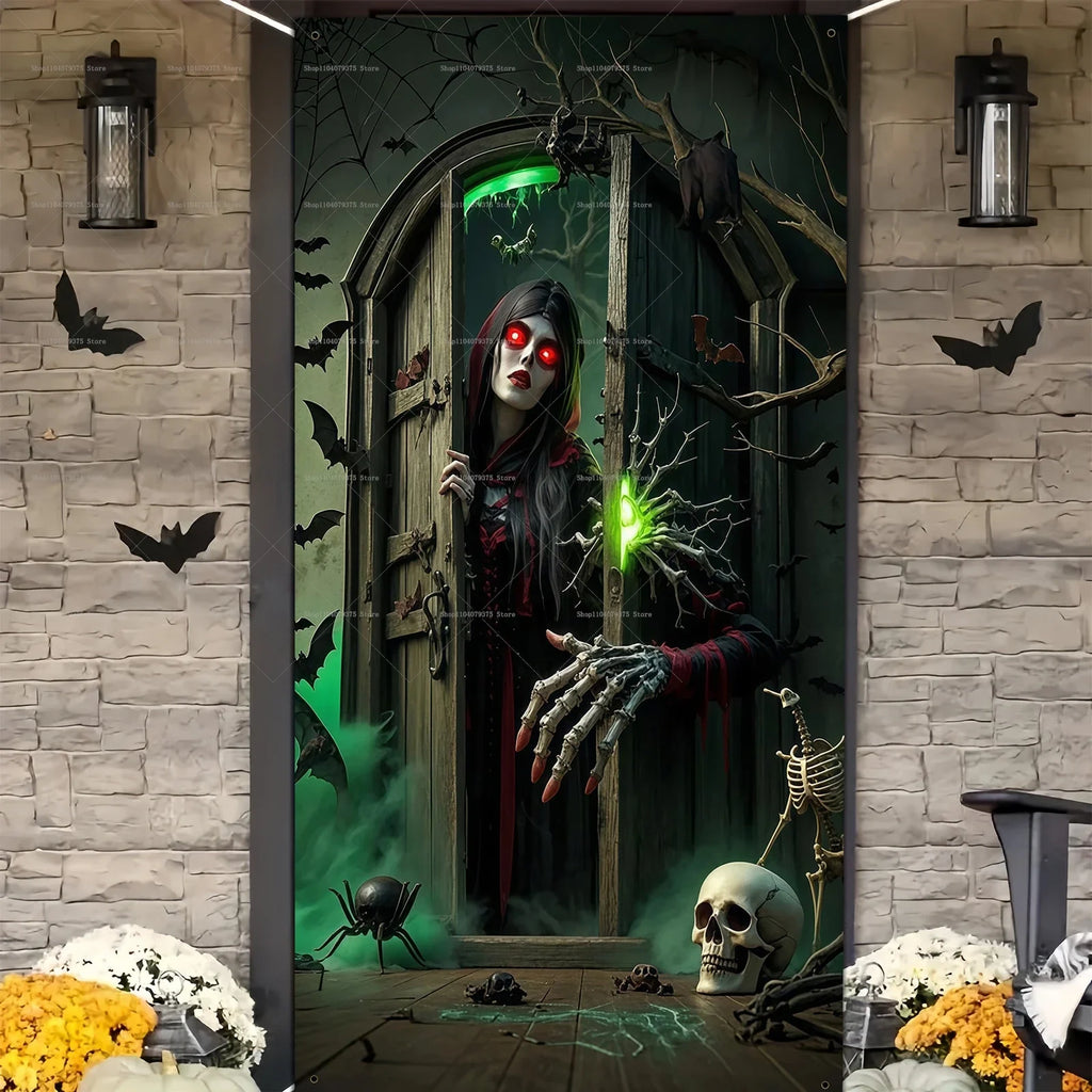 Halloween Party Decorations Spooky 2D Door Banner Party  Skull Pumpkin Wizard Porch Banner   Photo Booth Frame Prop Supplies Lootquake LLC