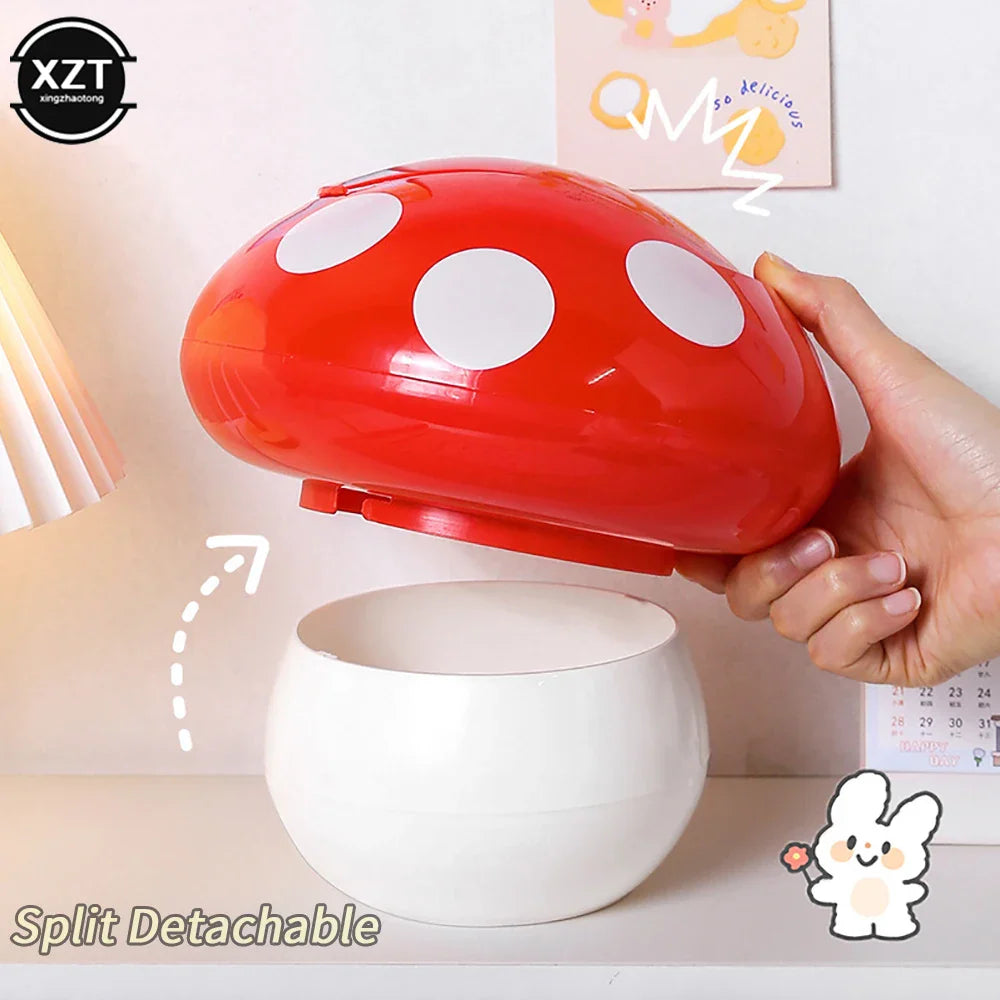 Cute Garbage Can Waste Bin with Lid Detachable Collect Rubbish Red Mushroom Table Desk Binwastebaske Mini Household Accessories