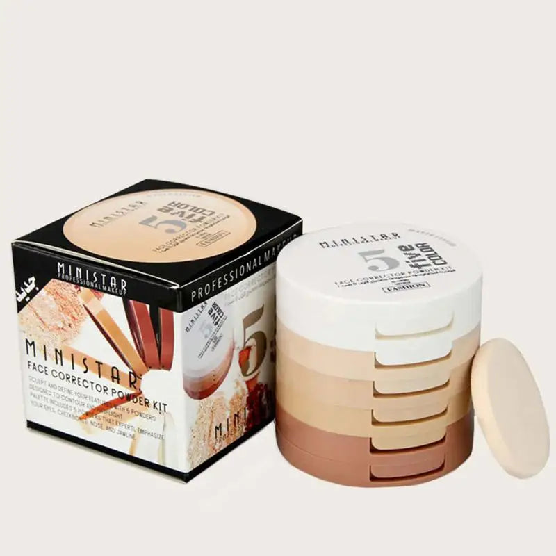 Concealer Contouring Powder, 5 Color 5 Decked Powder Tower, Brightening Skin Tone,Oil Control Makeup Loose Powder Setting Powder Lootquake LLC