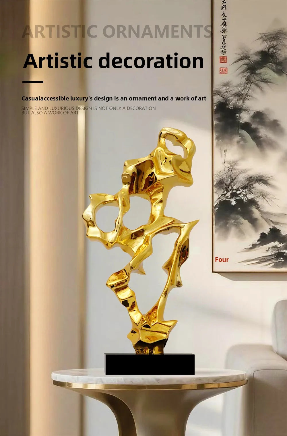 Abstract Art Sculpture Electroplating Transparent Resin Craft Model Modern Home Decor LivingRoom Office Desktop Statue Ornaments Lootquake LLC