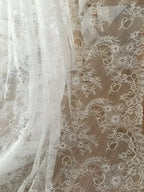 3Meters/lot Off White French Chantilly Lace Fabric , Eyelash Embroidery Lace Craft Bridal Veil Lace Accessory 150cm Width