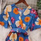 Women Dress Fashion Vintage Ins Bandage Slim Waist A-line Long Dress Vacation Beach Summer Outfits Lady Robe Femme Lootquake LLC