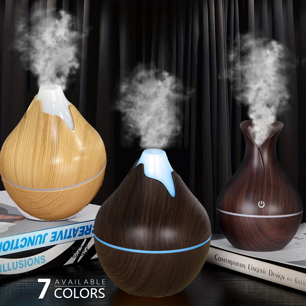 350ML USB aroma oil diffuser wood electric humidifier ultrasonic air humidifier mini aromatherapy LED light mist maker for home Lootquake LLC