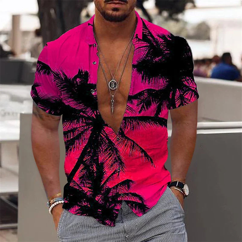 Casual Coconut Tree Graphic Hawaiian Shirts Summer Fashion Short Sleeve 3D Printed Beach Shirt Loose Vacation Mens Clothing New Lootquake LLC