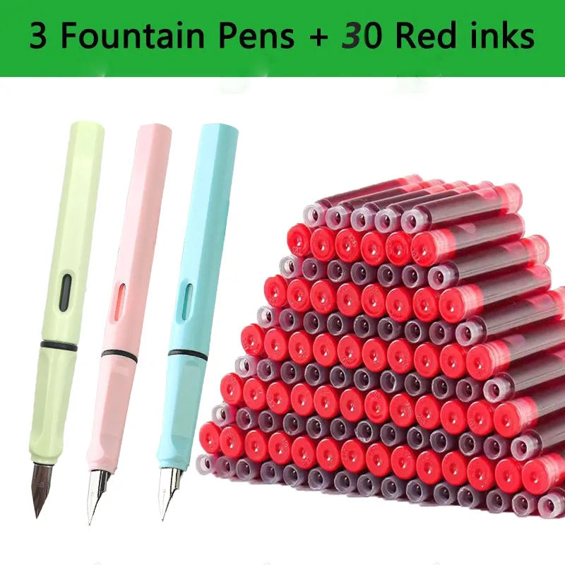 33 Pcs Kawaii Fountain Pen Replaceable Ink Set Black/Blue/Red ink EF 0.38mm School Pens Office Supplies Stationery for Writing Lootquake LLC