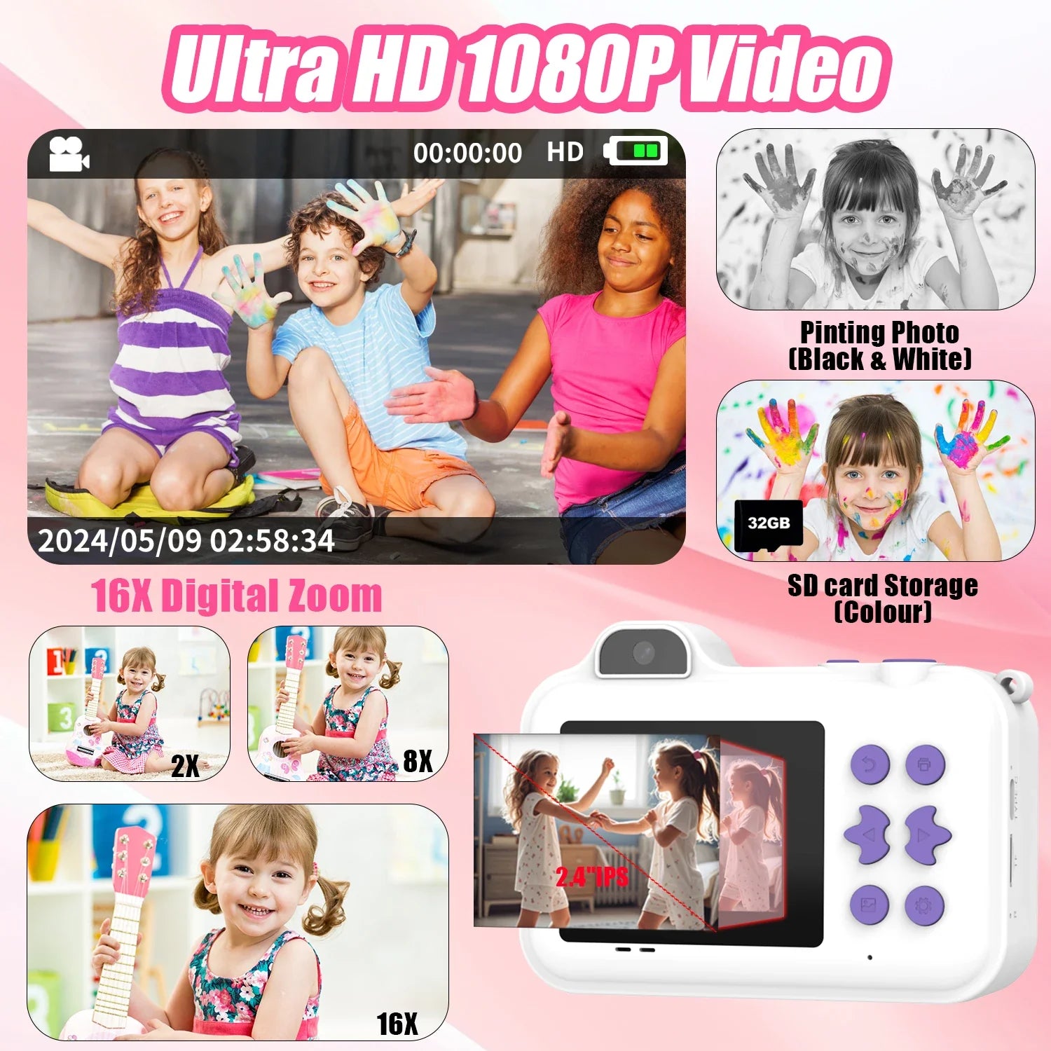 Instant Print Camera For Kids Mini Digital Video Camera Dual Lens Photo Printing Thermal Paper Toys Camera Boys Girls Gifts Lootquake LLC