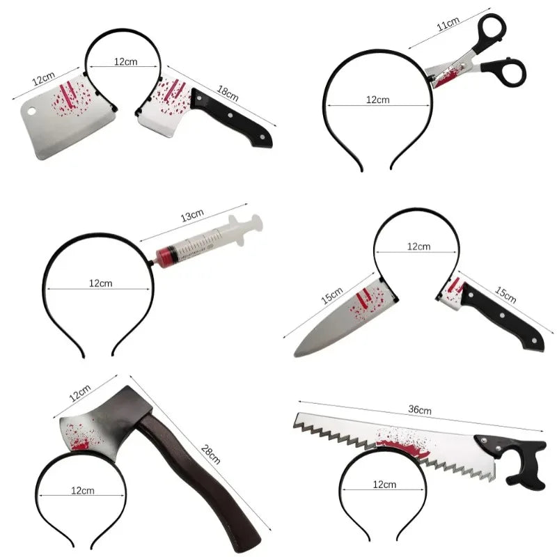 Halloween Decor Accessories Hair Hoop Horror Blood Fake Ax Saws Knife Gothic Headband Halloween Party Masquerade Cosplay Prop Lootquake LLC