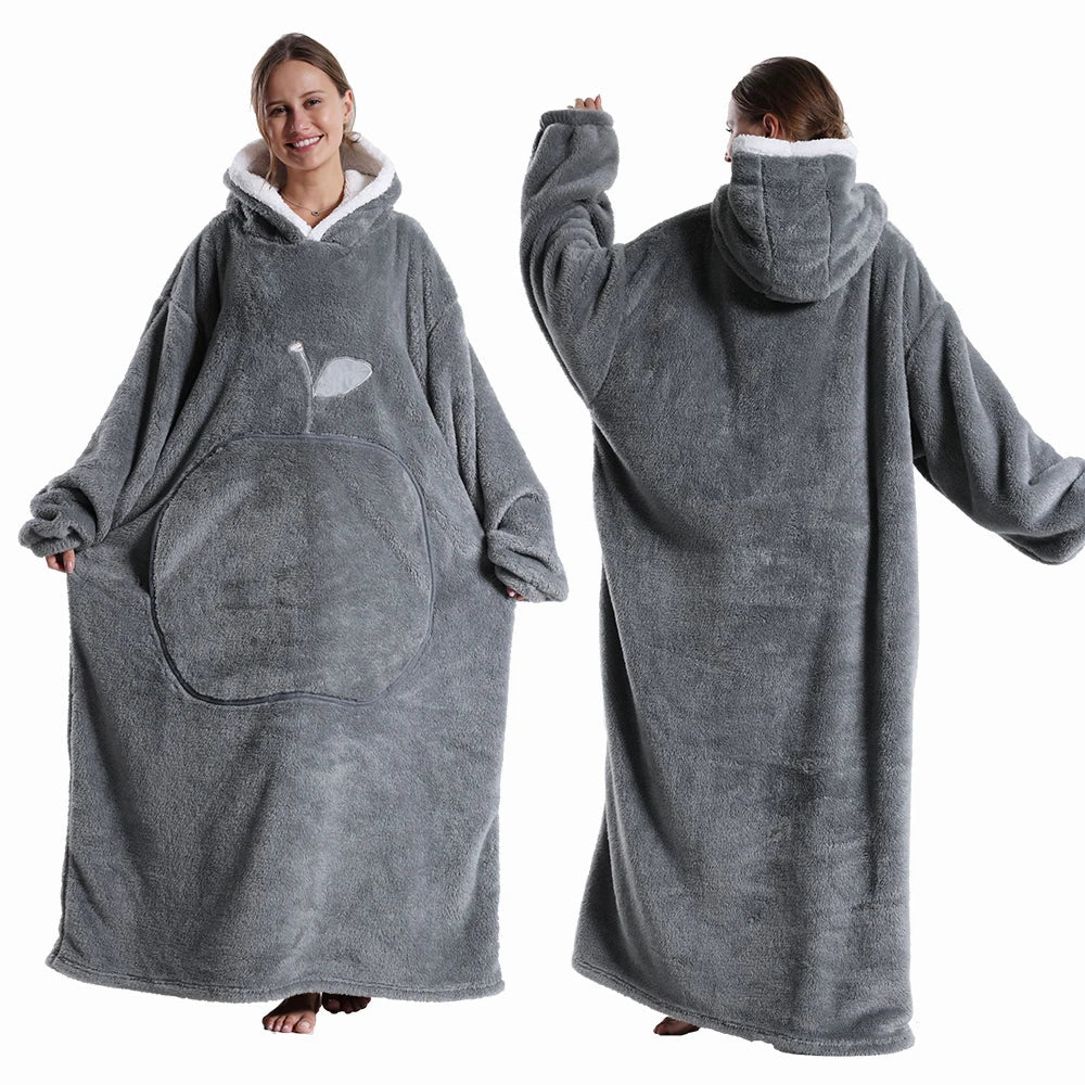 Extra Long Wearable Blankets Winter Flannel Hooded Blanket with Full Sleeves Men Women Cozy Soft Throw Adult TV Blanket Lootquake LLC