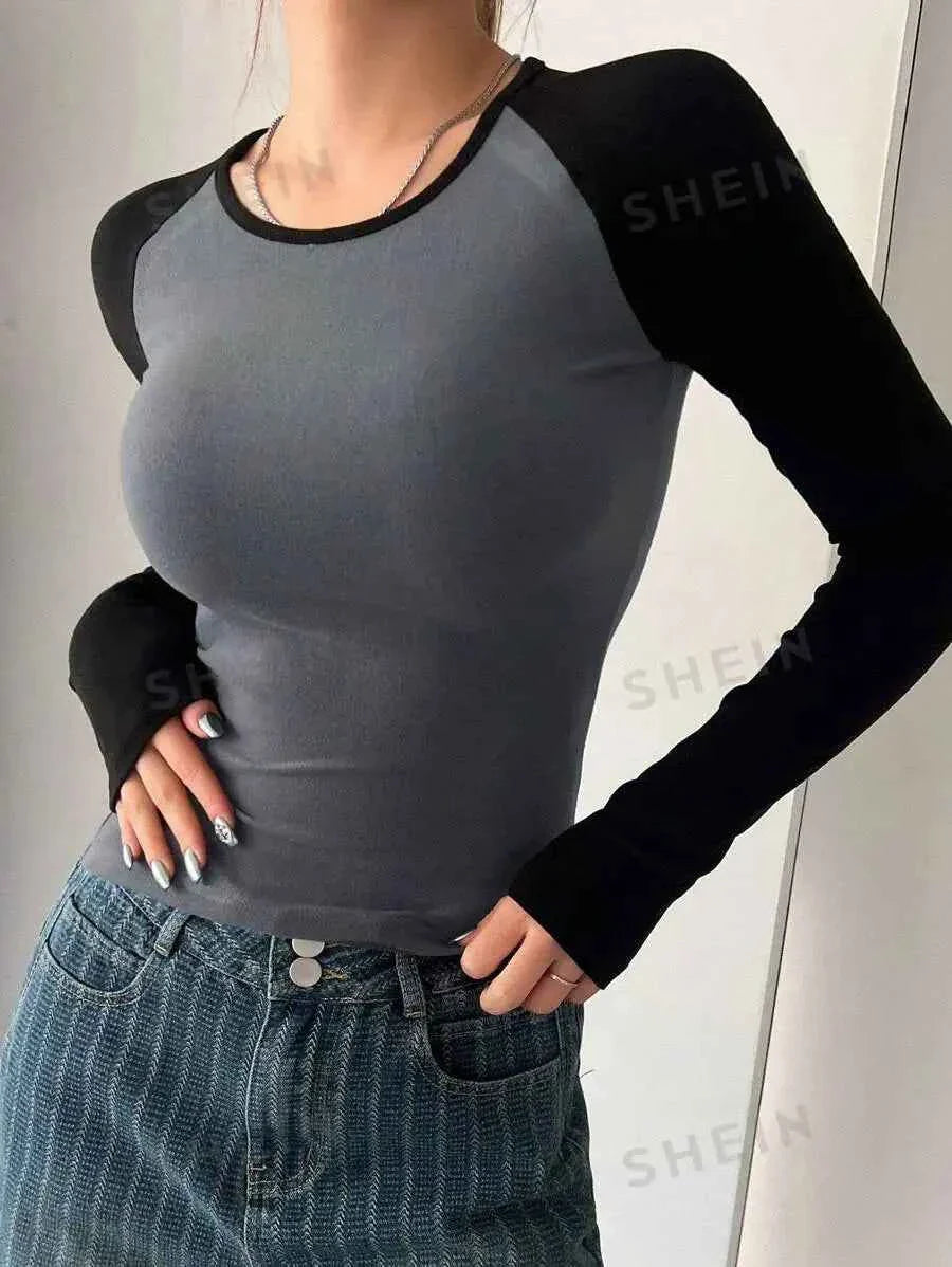ChicSpring SlimFit ColorBlock Crew Tee THRIXINE