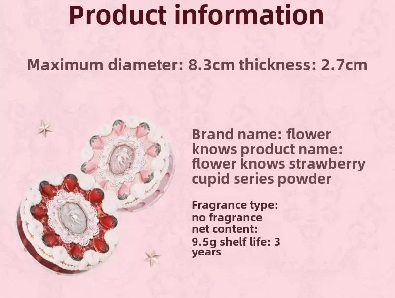 Flower Knows Strawberry Cupid Collection Pressed Powder Mineral Makeup Powder Foundation With Concealer & Finishing Vegan