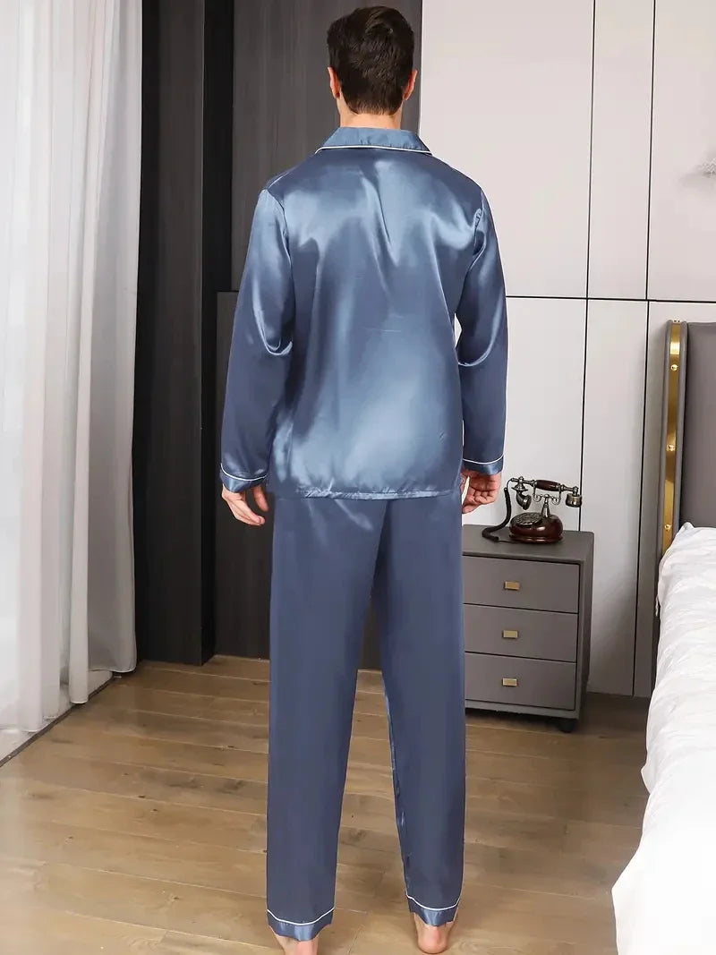 Men Pajama Sets Microfiber Sleepwear For Sleeping Man Shirt Silk Long Sleeve Pyjama Male Home Night Wear Plus Size Loungewear Lootquake LLC